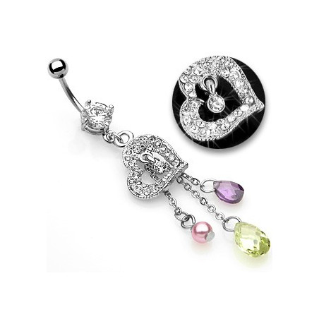 Piercing nombril pendentif coeur chainettes