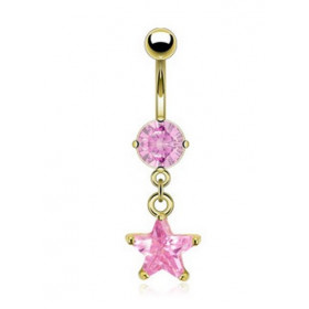 Piercing nombril doré pendentif étoile rose plaqué or 