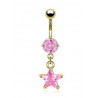 Piercing nombril doré pendentif étoile rose plaqué or 