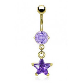 Piercing nombril doré pendentif étoile cristal lavande plaqué or 