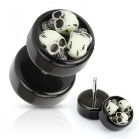 Piercing oreille faux écarteur effet plug réaliste motif skull tête de mort pas cher