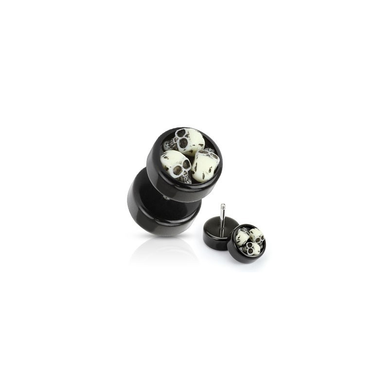 Piercing oreille faux écarteur effet plug réaliste motif skull tête de mort pas cher