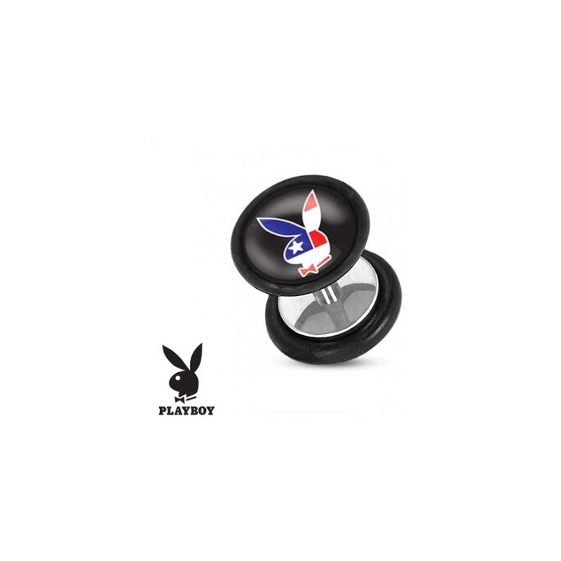 Faux piercing plug ecarteur en acier chirurgical marque playboy logo drapeau USA