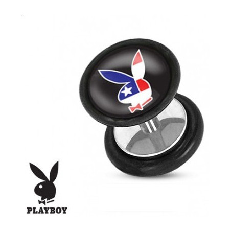 Faux piercing plug ecarteur en acier chirurgical marque playboy logo drapeau USA