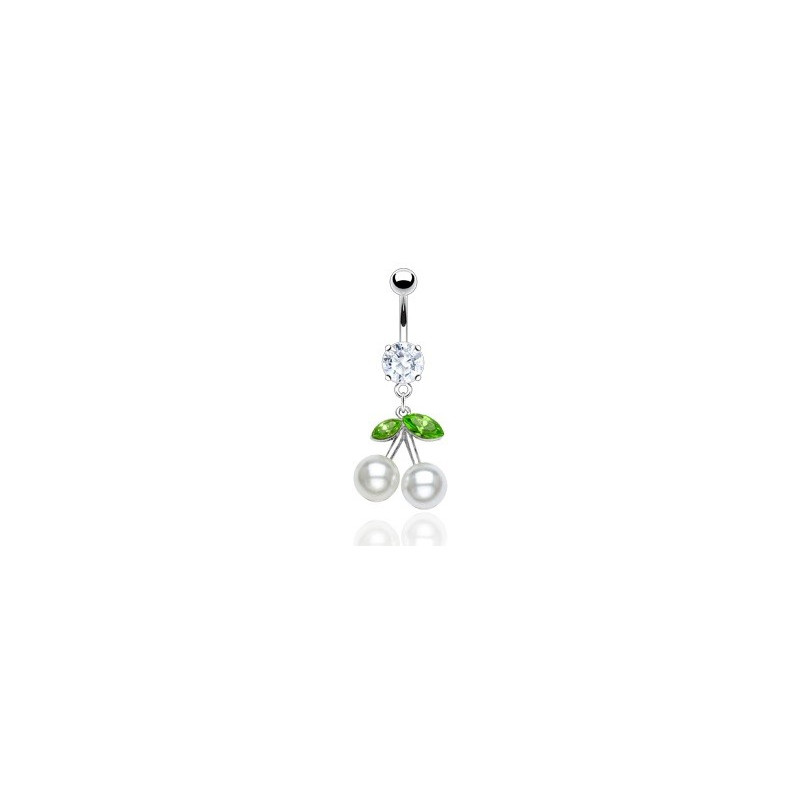 Piercing nombril pendentif perle Cerise IBIZA blanche