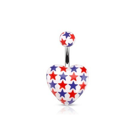 Piercing nombril barre acier chirurgical motif coeur fluo imprimé étoile