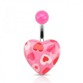 Piercing nombril motif coeur rose fluo imprimé