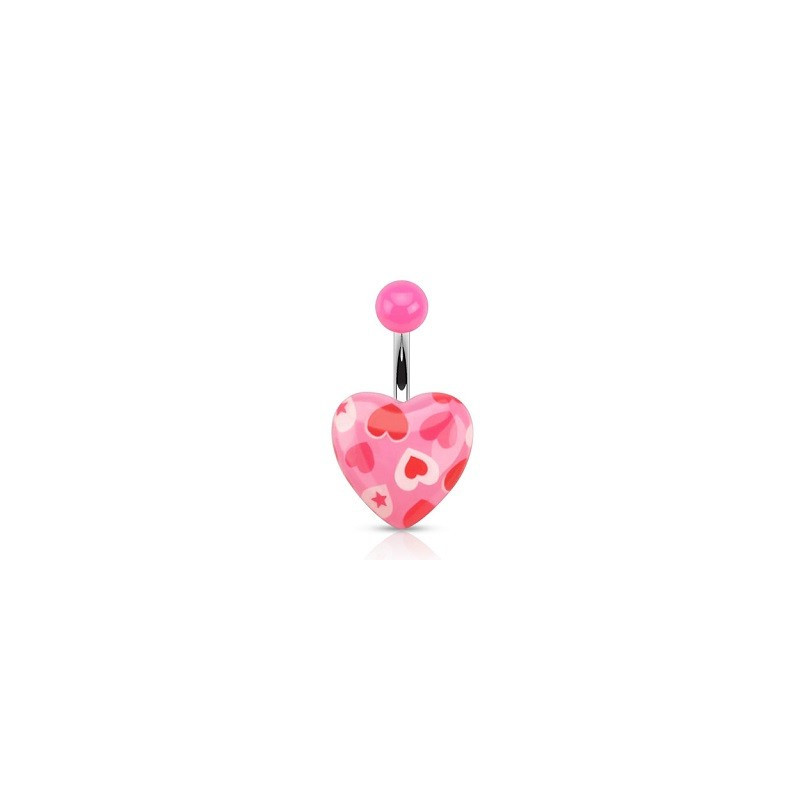 Piercing nombril motif coeur rose fluo imprimé