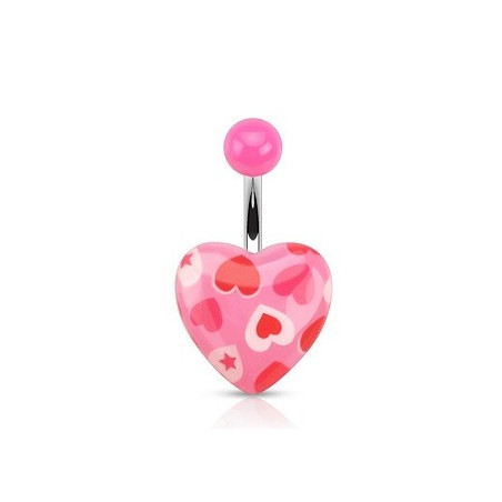 Piercing nombril motif coeur rose fluo imprimé