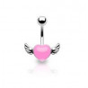 Piercing nombril coeur tattoo rose avec ailes pour femme