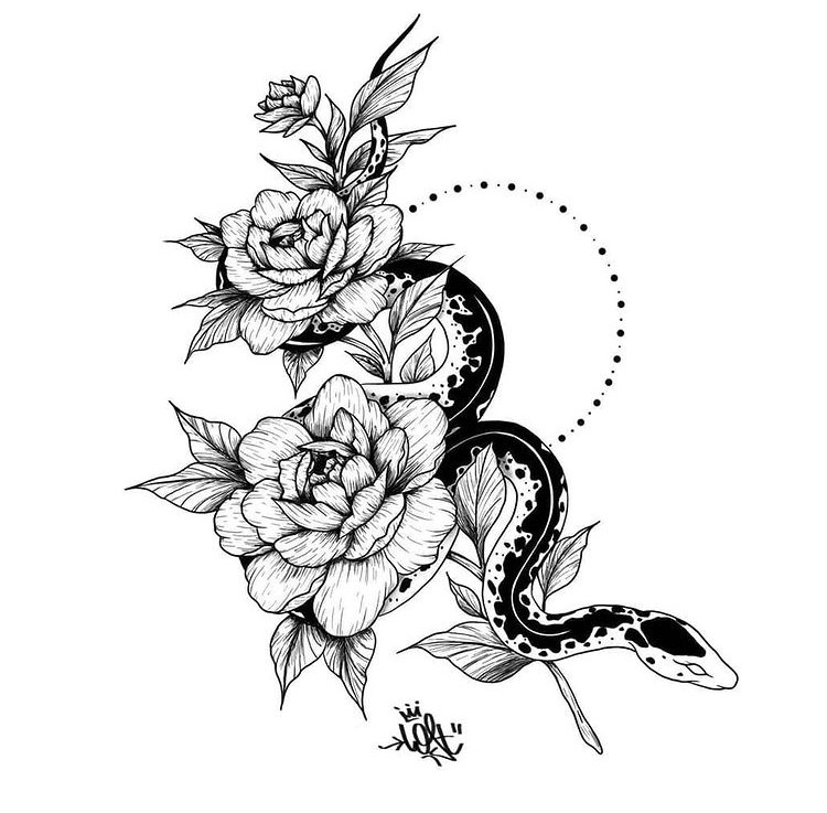 Tattoo flash Tarawa Lost-Créa Vias dessin tatouage serpent fleur