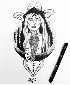 tattoo flash femme corbeau Tarawa Vias lost-créa