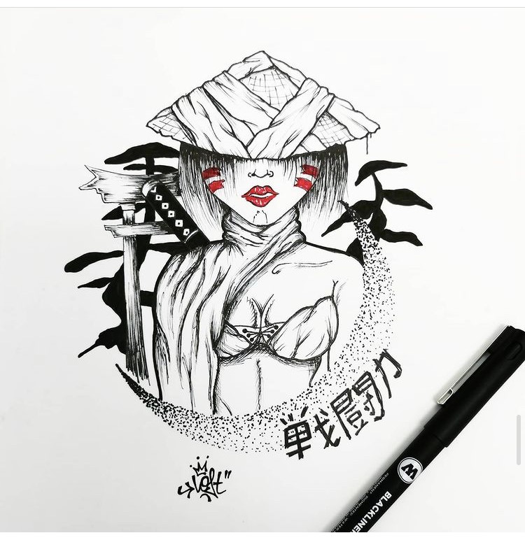 tattoo flash femme samorai Tarawa vias lost-créa