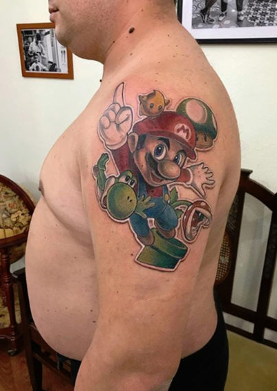 Tattoo New School Mario bross par Diego Cavallini Tarawa Cap d'Agde